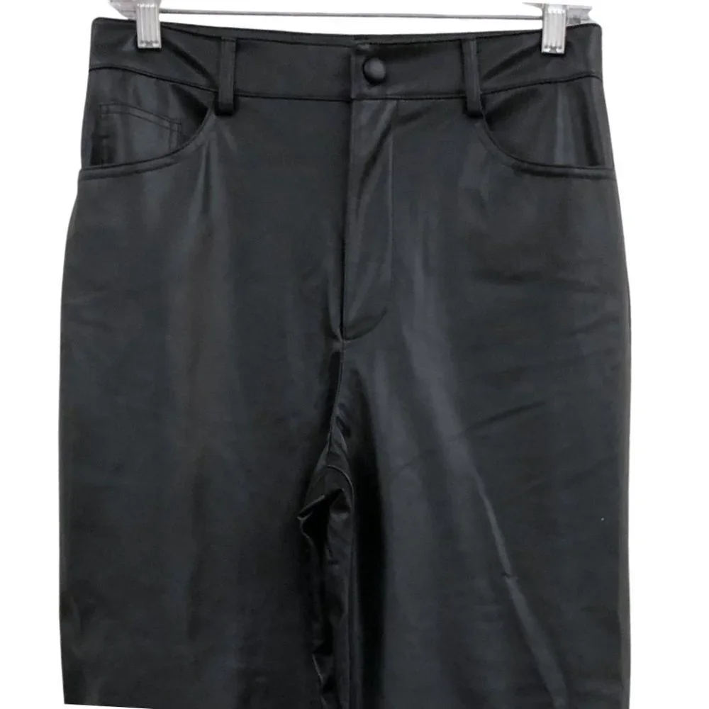ZARA Black Faux Leather Straight Leg Trousers Womens Size Medium - Picture 4 of 7